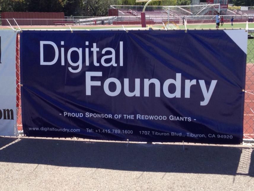 Digital Foundry sponsorship banner at local high school.