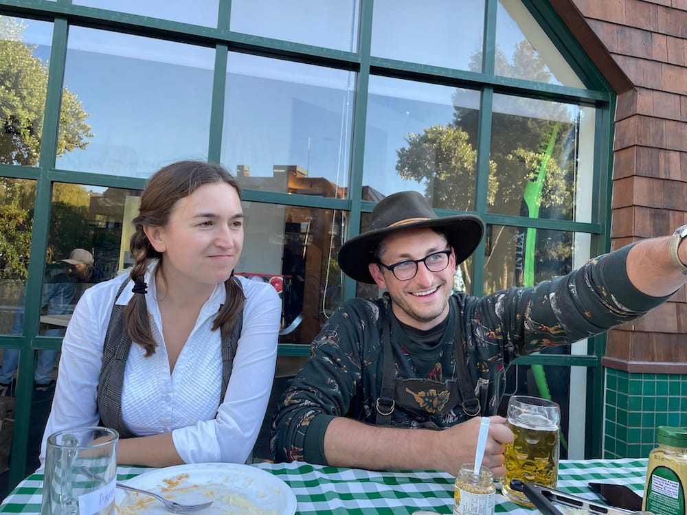Couple in Oktoberfest costumes.