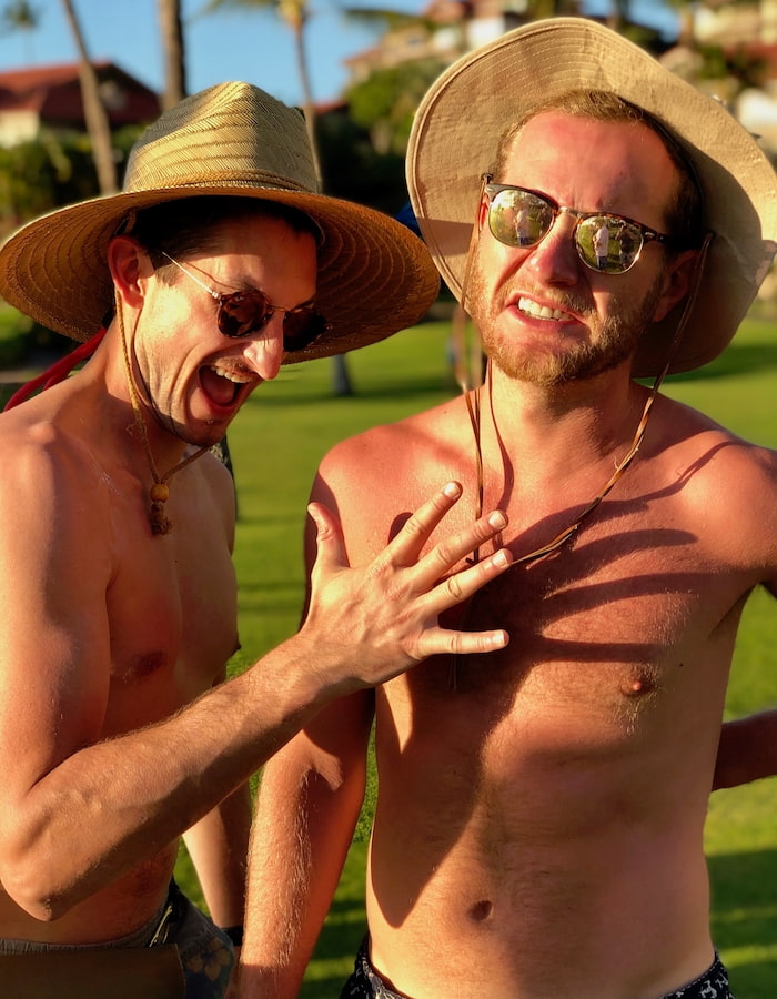 Sunburned Digital Foundry team members in straw hats.