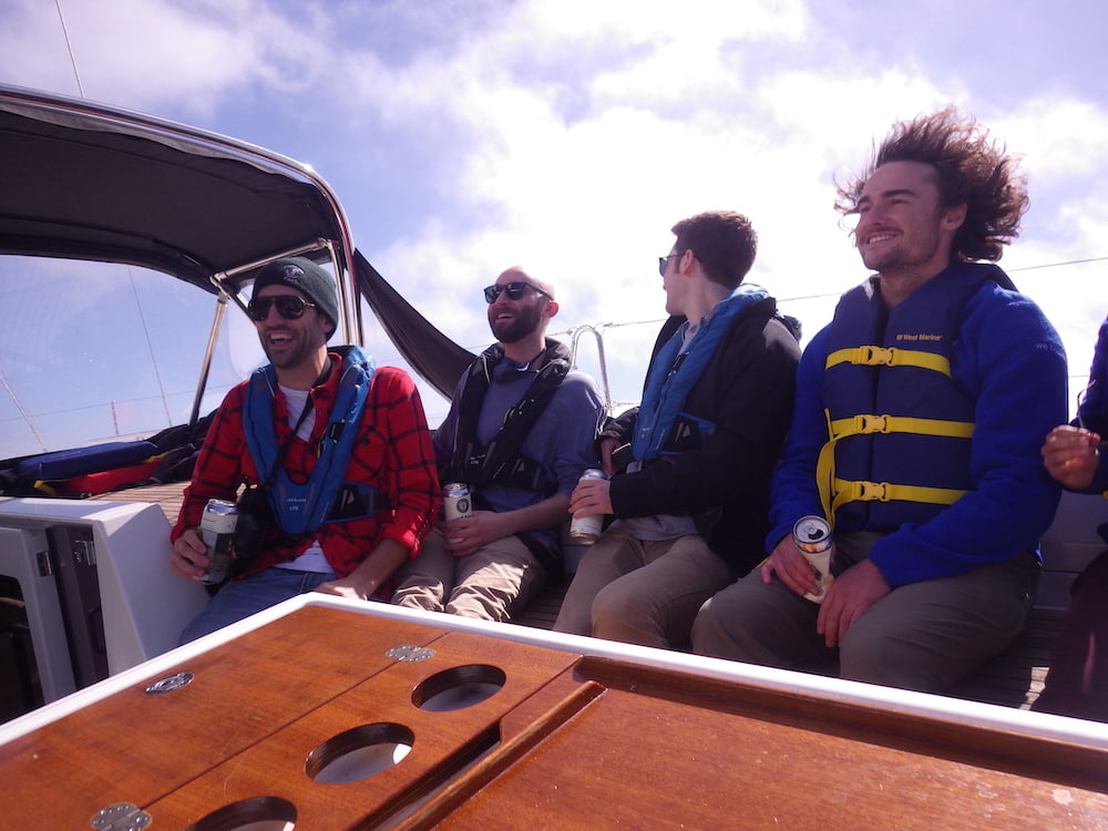 Sailing on the Bay with hair flying.